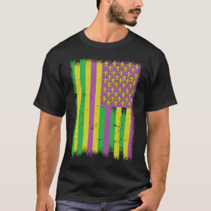 Mardi Gras American Flag Green Yellow Purple T-Shirt