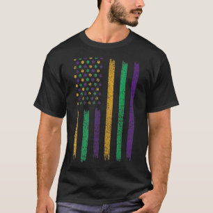 Mardi Gras American Flag Purple Yellow Green Mardi T-Shirt