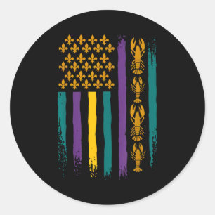 Mardi Gras American Usa Flag Funny Classic Round Sticker