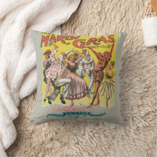 Mardi Gras Antique Yellow Poster Cushion