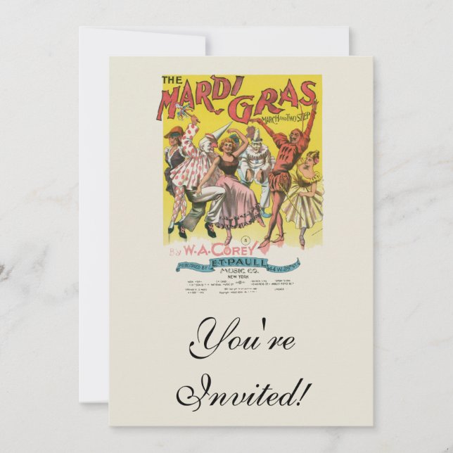 Mardi Gras Antique Yellow Poster Invitation (Front)