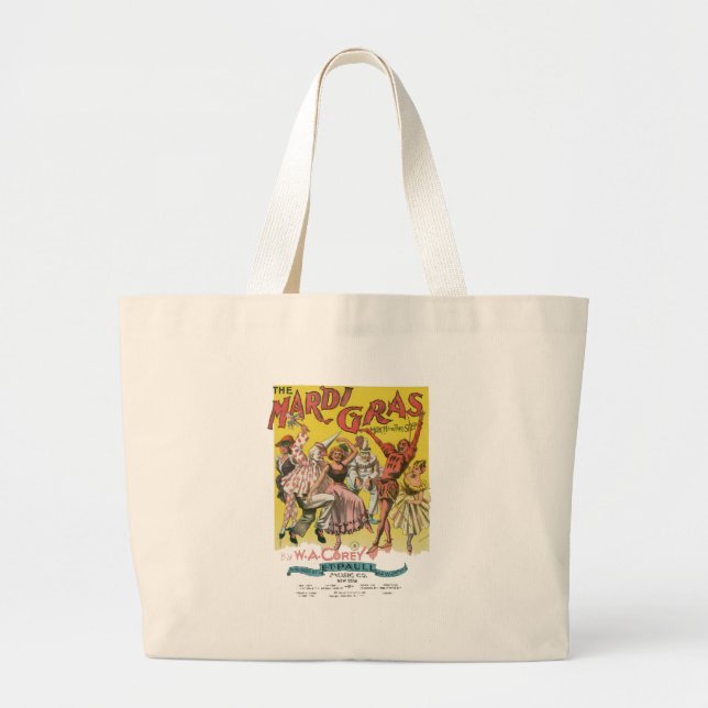 Mardi Gras Antique Yellow Poster Large Tote Bag (Front)