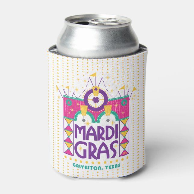 Mardi Gras Arch dots, Galveston, Texas Can Cooler (Can Front)