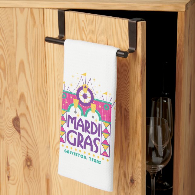 Mardi Gras Arch, Galveston, Texas Tea Towel (Thirds Fold)
