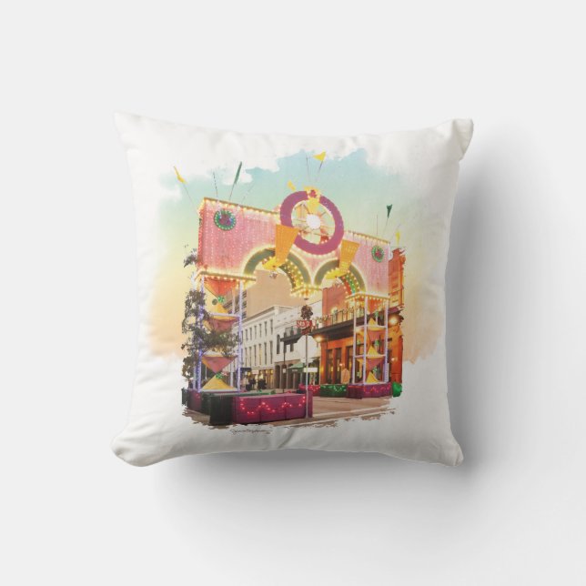 Mardi Gras Arch Galveston, watercolor inspired Cushion (Front)
