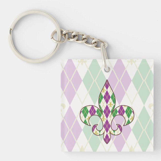 Mardi Gras Argyle Acrylic Keychain (Front)