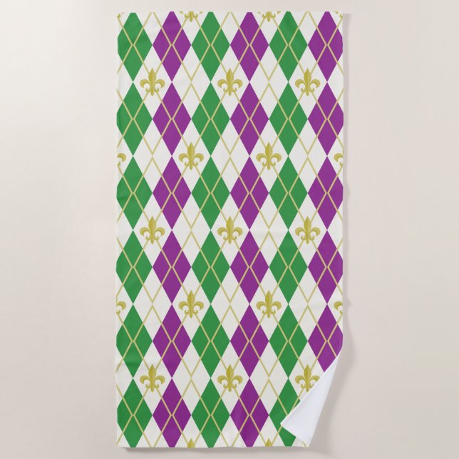 Mardi Gras Argyle Beach Towel (Front)
