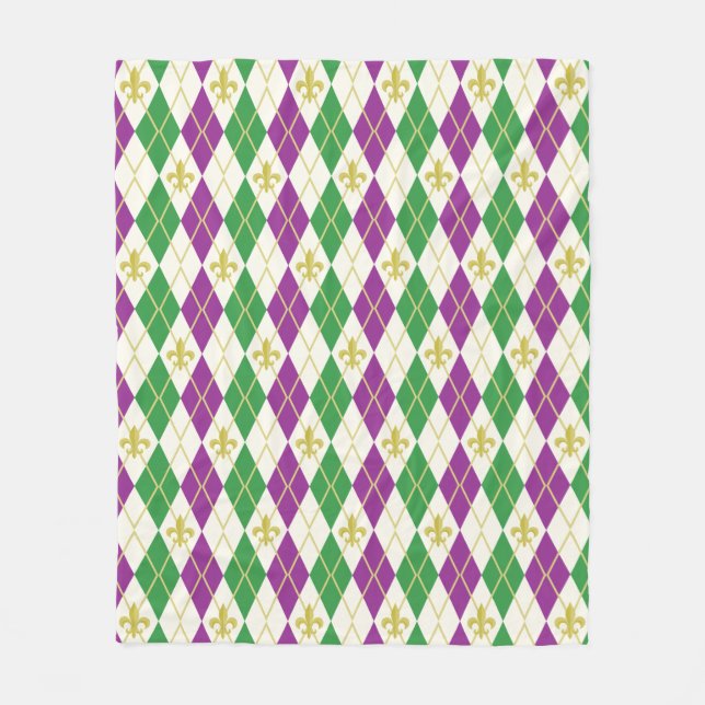 Mardi Gras Argyle Fleece Blanket (Front)