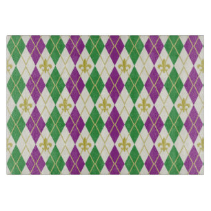 Mardi Gras Argyle Glass Cutting Board