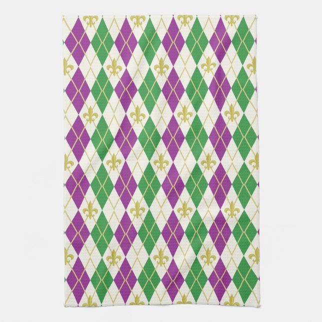 Mardi Gras Argyle Kitchen Towel (Vertical)