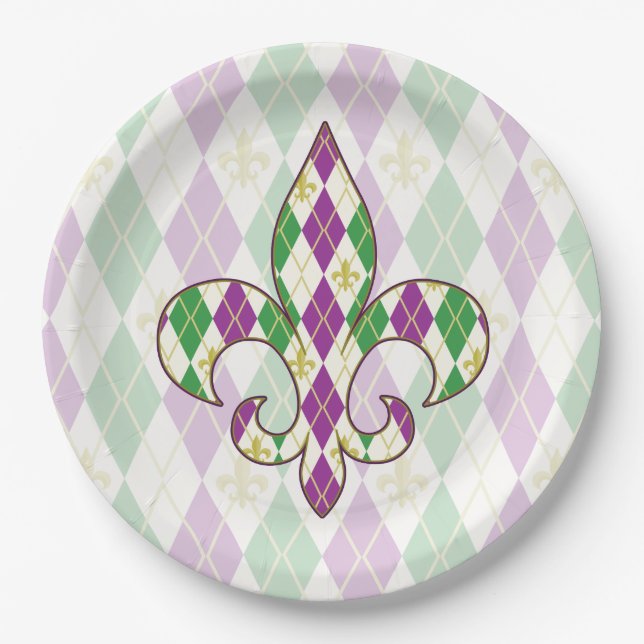 Mardi Gras Argyle Paper Plate (Front)