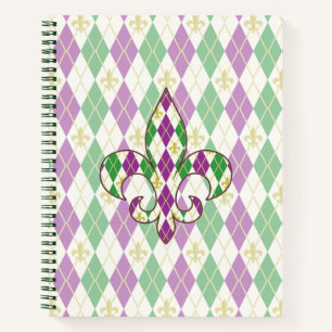Mardi Gras Argyle Spiral Notebook