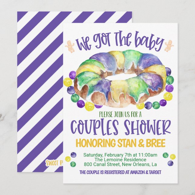 Mardi Gras Baby Couples Shower Invitation (Front/Back)