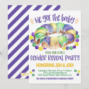 Mardi Gras Baby Gender Reveal Invitation