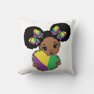 Mardi Gras Baby Girl Holding Heart  Cushion