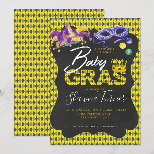 Mardi Gras Baby Shower Invitation (Front/Back)