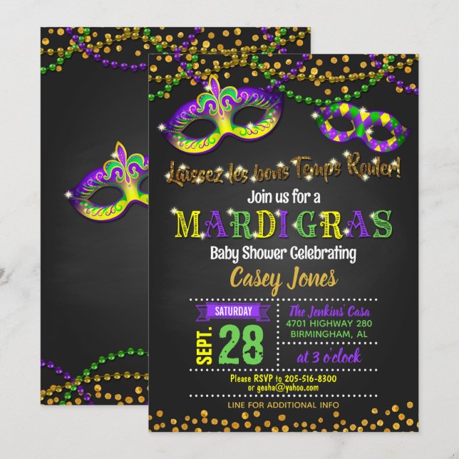 Mardi Gras Baby Shower Invitation (Front/Back)