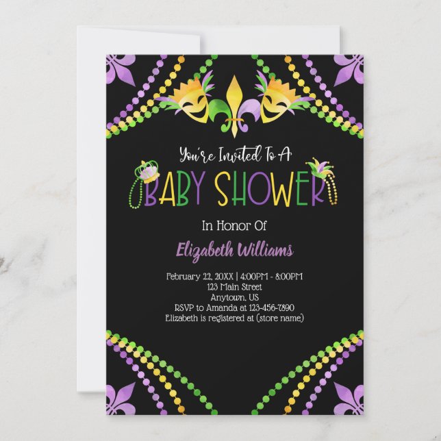 Mardi Gras Baby Shower Invitation (Front)