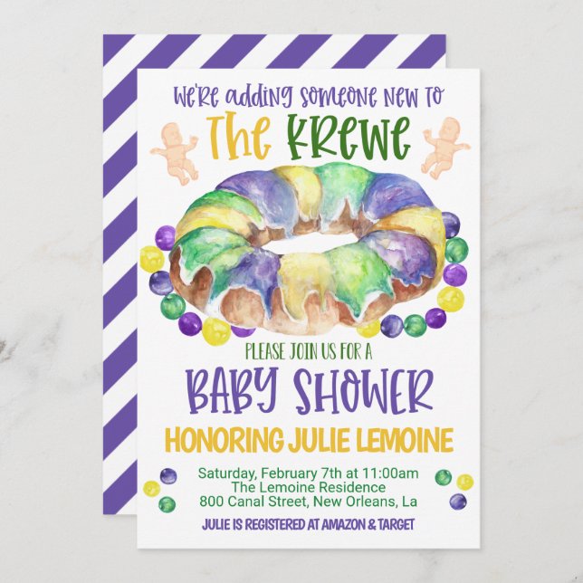 Mardi Gras Baby Shower Invitation (Front/Back)