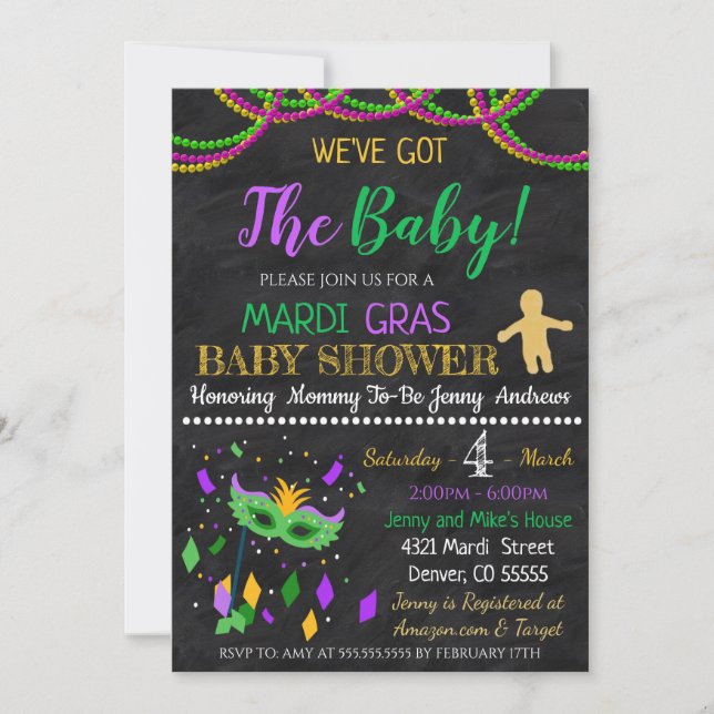 Mardi Gras Baby Shower Party Invitation (Front)