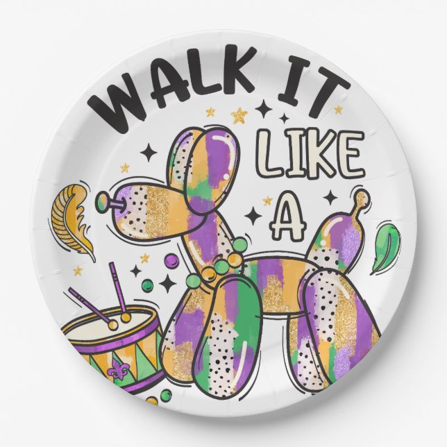 Mardi Gras Balloon Dog Paper Plate (Front)