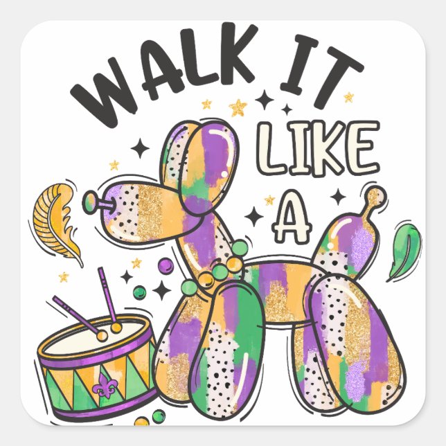 Mardi Gras Balloon Dog Square Sticker (Front)
