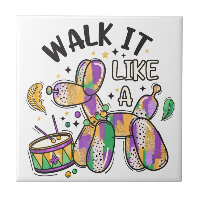 Mardi Gras Balloon Dog Tile (Front)