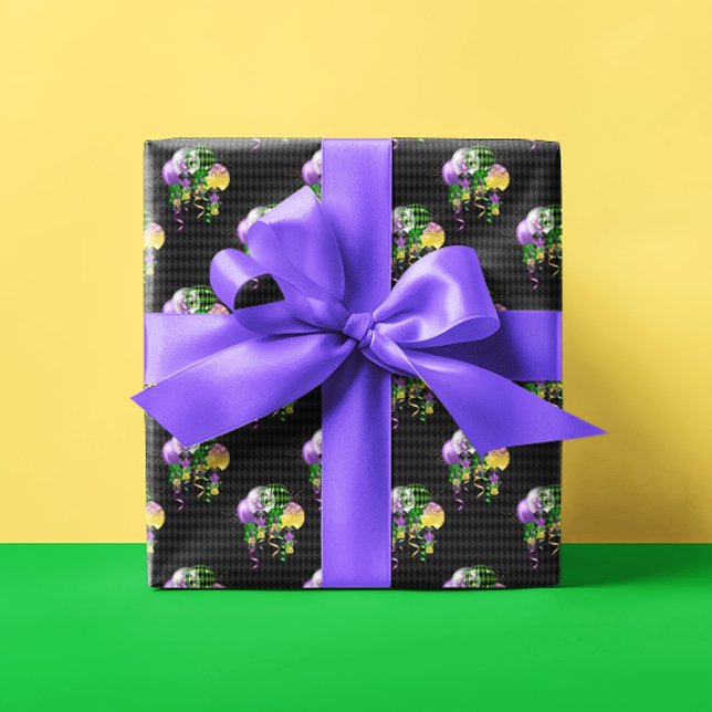 Mardi Gras Balloons Green Purple Gold Yellow Wrapping Paper (Creator Uploaded)