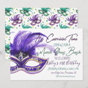 Mardi Gras Bash   21st Birthday Invitation