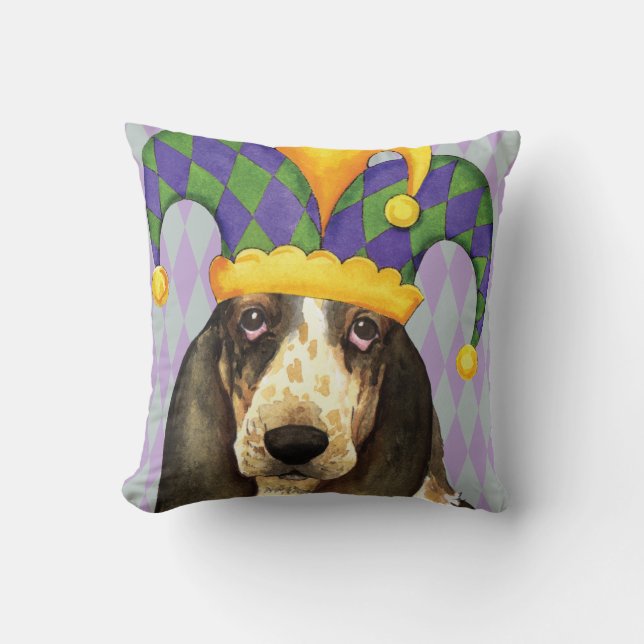Mardi Gras Basset Hound Cushion (Front)