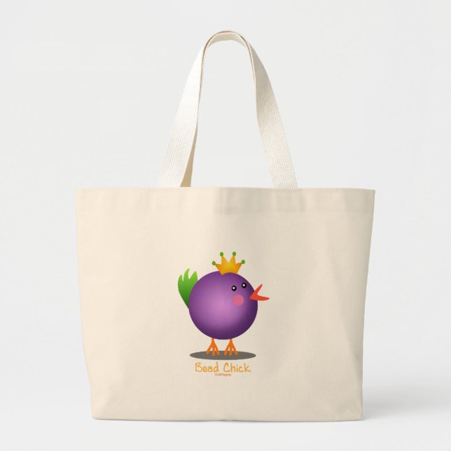 Mardi Gras Bead Chick (purple) Large Tote Bag (Front)
