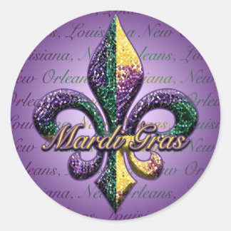 Mardi Gras bead Fleur de lis 2 Classic Round Sticker