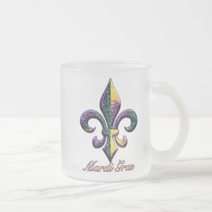 Mardi Gras bead Fleur de lis 2 Frosted Glass Coffee Mug