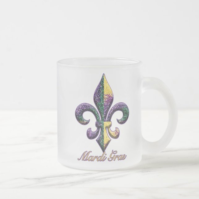 Mardi Gras bead Fleur de lis 2 Frosted Glass Coffee Mug (Right)