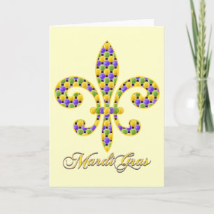 Mardi Gras bead Fleur de lis Card