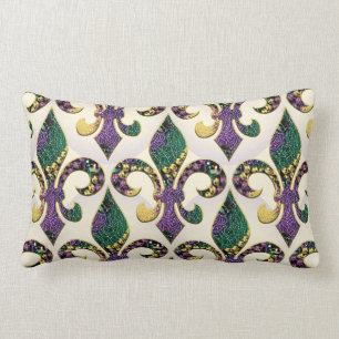 Mardi Gras Bead Fleur de lis Lumbar Cushion