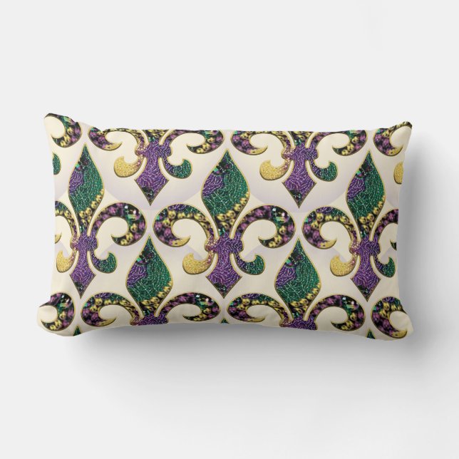 Mardi Gras Bead Fleur de lis Lumbar Cushion (Front)