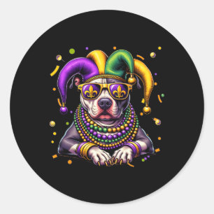 Mardi Gras Bead Pitbull Dog Festival Carnival Wome Classic Round Sticker