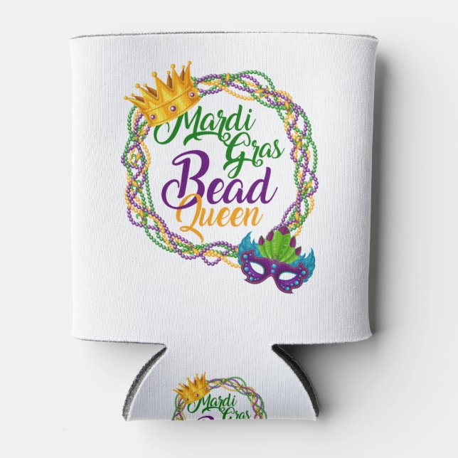 Mardi Gras Bead Queen Fat Tuesday Carnival Can Cooler (Front)