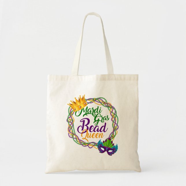 Mardi Gras Bead Queen Fat Tuesday Carnival Tote Bag (Front)