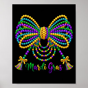 Mardi gras beads coquette bow new orleans party poster