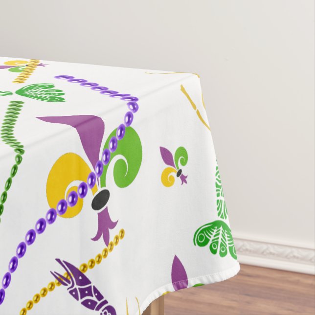 Mardi Gras Beads Crawfish & Fleur De Lis Tablecloth (In Situ)