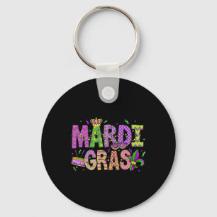Mardi Gras Beads Face Mask Feathers Hat Mens Women Key Ring
