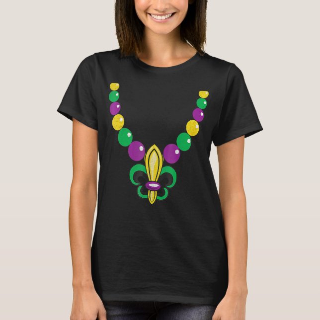 Mardi Gras Beads Fleur De Lis Carnival Men Women T-Shirt (Front)