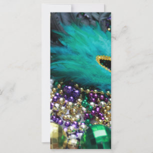 Mardi Gras Beads & Green Feather Mask