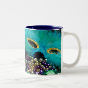 Mardi Gras Beads & Green Feather Mask Mug