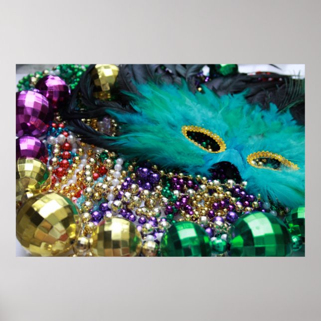 Mardi Gras Beads & Green Mask Poster Art Print (Front)