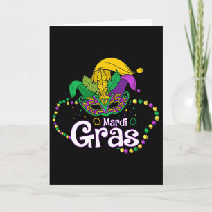 Mardi Gras Beads Mask Feathers Jester Mask Mardi G Card