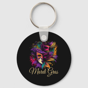 Mardi Gras Beads Mask Feathers Key Ring