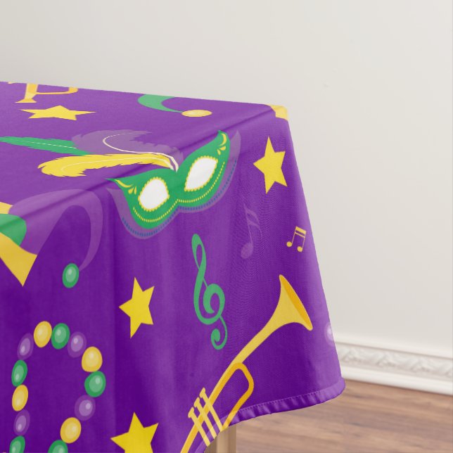 Mardi Gras Beads Mask Star Green Golden Purple Tablecloth (In Situ)